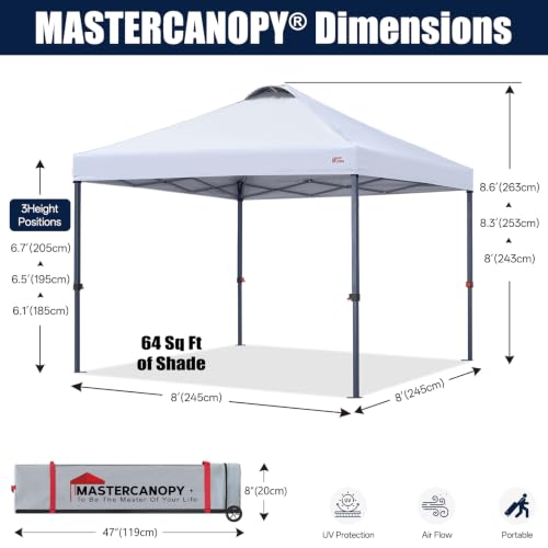 Image of MASTERCANOPY 8x8 Durable Pop Up Canopy Tent with Roller Bag, White