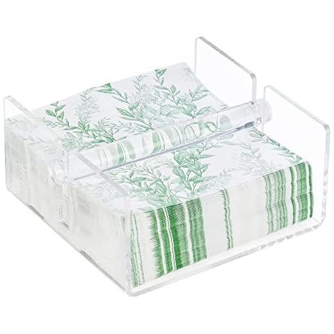 Sumerflos Clear Acrylic Kitchen Napkin Holder Rack with Center Bar Weighted Arms for Dining Tables, Lunch Luncheon Cocktail Dinner Napkin Tray Cover
