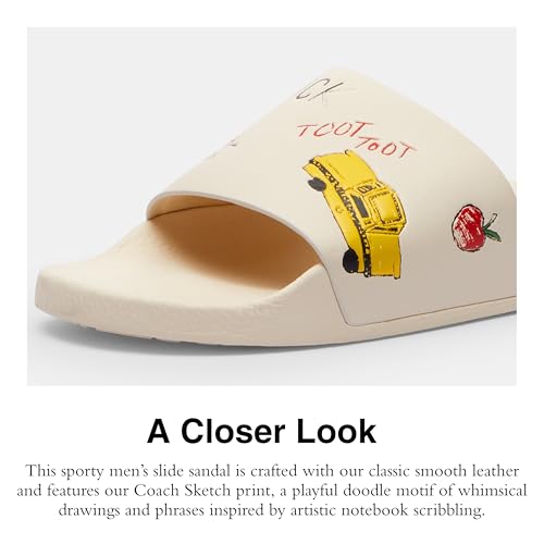 Coach Men's Slide Sandal with Sketch Print, Charcoal/Black 124