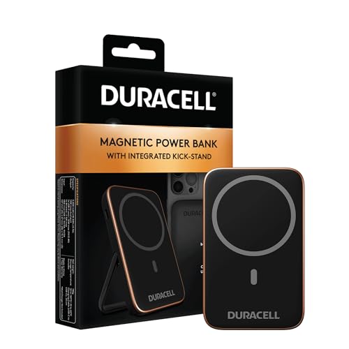 Duracell Powerbank magnetico 5000mAh Compatibile con Magsafe Powerbank wireless a ricarica rapida con supporto ribaltabile Batteria esterna sottile per iPhone, iPad, Android, Samsung e Airpods