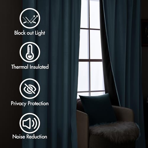 Image of MIULEE Stone Blue Velvet Pinch Pleat Blackout Curtains W52 X L96 Inches | 2 Panels,Luxury,Thermal Insulated,Super Soft,Light Blue Tone,Back Tab & Rod Pocket,for Bedroom Living Room