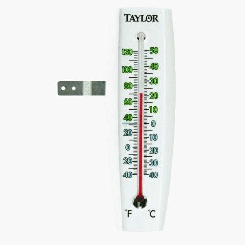 Side view of Taylor Window Thermometer showing the offset bracket for mounting.