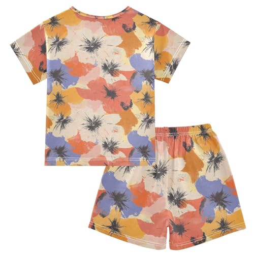 ALAZA Abstract Flower Blossom Pajamas Set Short Sleeve Cotton Sleepwear Summer Pjs 2 Piece 5-14Y2