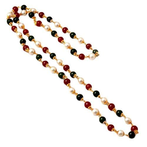 YaayiChain Pearl Ad Mala Multi-Color Round Beads Crystal Long Size Daily Use Jewelry For Women & Girls