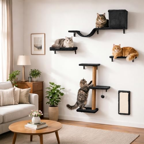 5-in-1 Cat Wall Shelves for Indoor Cats, Wall Mounted...