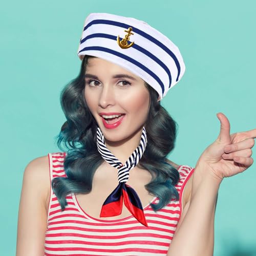 Image of DPLin 2Pcs Yacht Captain Hat Sailor Ship Cap Scarf Sunglasses Sailor Hat Boat Costume For Men Women Captains Dressing up Party (2pCS set)