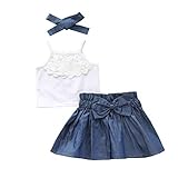Dimoybabe Baby Girl Clothes Infant Summer Outfits Strap Lace Skirt Headband White 3-6 Months 68CM