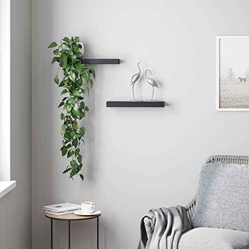 Ballucci Floating Wall Shelves, 2-Pack 16" Wood Wall Mount Ledges for Living Room, Bedroom, Bathroom, Kitchen, Office, 5" Deep - Black