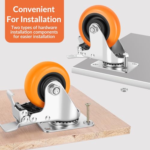 ASRINIEY Caster Wheels, 4" Casters Set of 4 Heavy Duty - Dual Pedal Locking Casters with ON/Off Tabs (Easier to Operate), Swivel Plate Caster, No Marks Castor Wheels for Carts Furniture and Workbench — view 5