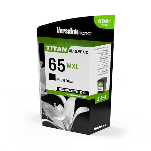 Image of VersaInk-Nano 65 MXL Titan-Magnetic (MICR 3-in-1) Black Ink Cartridge Replacement of 65 and 65 XL, Works with Deskjet 3700, 2600 Series, Envy 5000 Series
