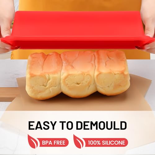 image for CAKETIME Silicone Bread Loaf Pan, Set of 3 Nonstick 9 x 3.9 x 2.3 inch
