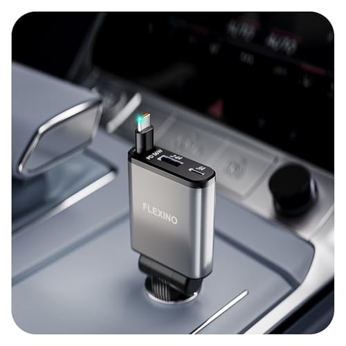 Flexino Ultra-Slim Retractable Car Charger for iPhone 17 Fast Charging Car Chargers USB C Car Charger Cigarette Lighter Adapter for iPhone 17/16/15/14/13/12 Series Galaxy Gray 1 Pack
