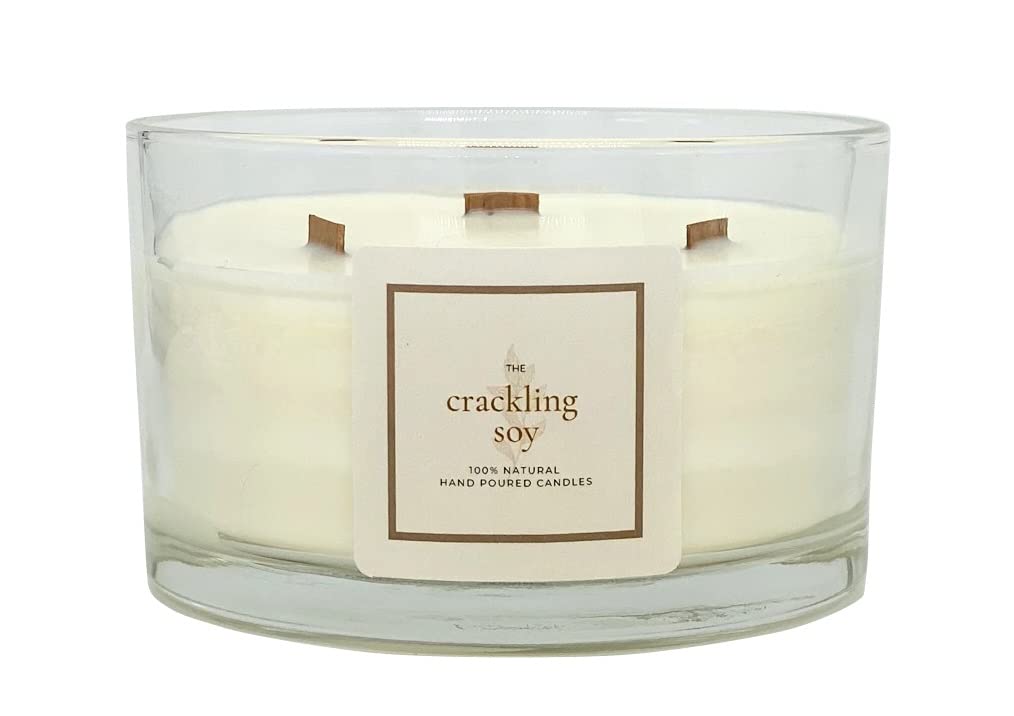 Rhubarb Gin Scented Candle, 100% Natural Soy Wax and 3 Crackling Wood Wicks, Vegan & Cruelty Free, Perfect Gift