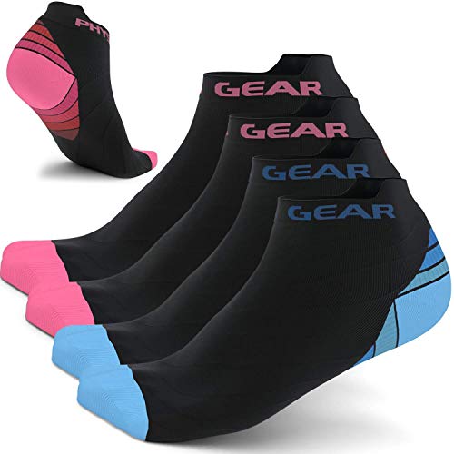Physix Gear Sport 4 Pairs of Compression Running Socks in (2 Pairs Black/Pink + 2 Pairs Black/Blue) S-M Size