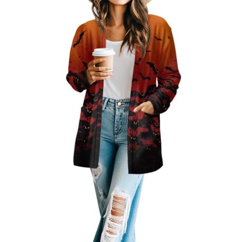 Image of Forchrinse Red Ladybug Cardigan for Women Causal Long Sleeve Open Front Cardigans Sweater Fashion 2024 Fall Coat with Pockets