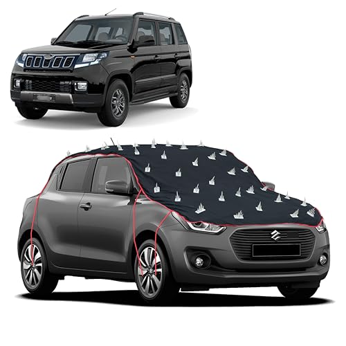 Image of Dog Protection Spike Car Cover for Mahindra TUV 300 Bonnet to Roof Easy Installation with 4 Elastic Hook Strap | Anti-Scratch Soft Cotton Inner | Complete Protection from Street Dogs & Monkeys