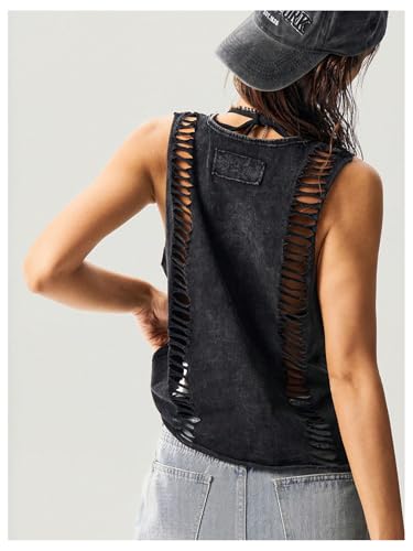 Women's Hollow Out Summer Sleeveless Tank Tops Washed Retro Rock Concert Outfits Tops Streetwear2