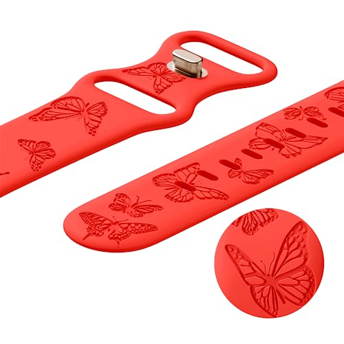 Image of Butterfly Engraved Bands Compatible with Apple Watch Band 41mm 40mm 38mm 49mm 46mm 49mm 46mm 45mm 44mm 42mm Women, Silicone Sport Strap for iWatch Series SE 10 9 8 7 6 5 4 3 2 1 SE Ultra