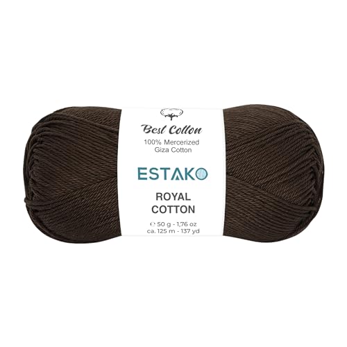 Image of Estako Royal Cotton, 100% Mercerized Giza Cotton Yarn, Soft, Super Fino 1 for Crochet and Knitting 1.76 Oz (50g) / 137 Yrds (125m) (5086 - Dark Brown)