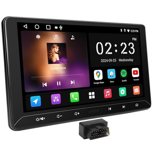 ATOTOEXCEL A5L 10.1 Autoradio 2 DIN Android, Draadloze CarPlay & Android Auto, 2 Din Stereo met OBD Scanner, 24-bands EQ, WiFi/BT/USB Tethering, 2G+32G, GPS Tracker, FM/RDS