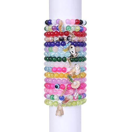 Image of ambitieux DIY Bracelet Making Kit - 24 Colorful Beads, 10m Elastic Thread, Jute Bag, and Cutter - Gift for Girls Birthdays (Glass Beads 2)