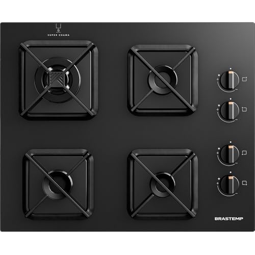 Cooktop 4 Bocas a Gás GLP Brastemp Mesa de Vidro Preto Acendimento Superautomático BDS62AE