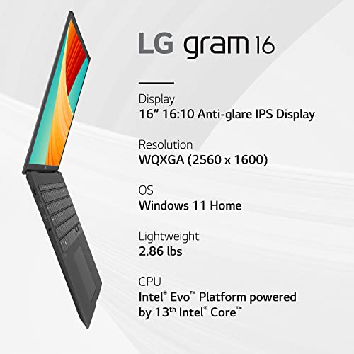 Image of LG gram 16 inch Lightweight Laptop, Intel 13th Gen Core i7 Evo Platform, Windows 11 Home, 32GB RAM, 2TB SSD, Black