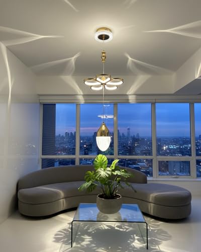 Image of swanart Florilight Modern Crystal Glass Ceiling Light with 3-in-1 Color Changing LED, Adjustable Height (75cm-110cm), Elegant Gold Finish for Home & Office Decor
