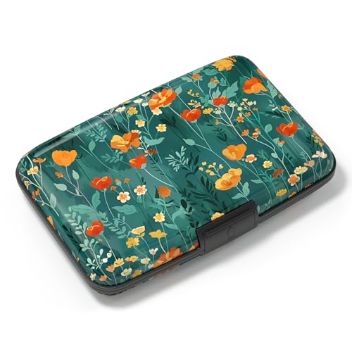 Image of Card Holder Credit Cards Holder for Women RFID wallet women Business Card Holder Wallet Mini Aluminum Card Wallet RFID Blocking Slim Metal Hard Card for Women, Flowers and Plants