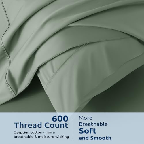 Shilucheng 100% Cotton Queen Size Duvet Covers - 600 Thread Count, Luxury Sateen Weave Egyptian Cotton Comforter Cover with Zipper Closure & Corner Ties,Hotel Bedding Duvet Covers 3 Piece (Sea Glass)