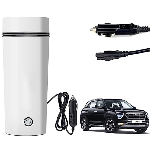 Image of Oshotto 12V Portable Electric Kettle Cup Stainless Steel Electric Kettle Auto Shut-off For Travel Camping, Road Trip Compatible with Hyundai Creta (2020-2026) (350ml) - White