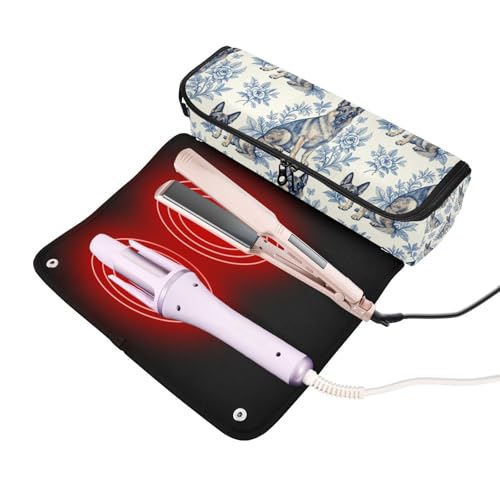 Bolsa de Viaje para Herramientas Calientes para el Cabello con Tapete Removible Resistente al Calor, Estuche Doble Capa para Planchas y Accesorios, Azul Pastor Alemán para Mujeres miniatura 2