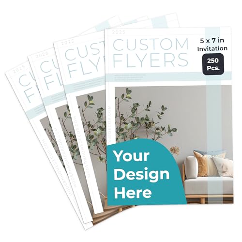 Cimpress Custom Flyers, Printed with Logo or Design, 5x7 inch Invitation Size, Pack of 250, Personalized Glossy Flyers, Double Sided, Portrait Format for Menus, Events, Schools or Office