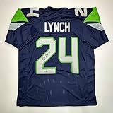 Facsimile Autographed Marshawn Lynch Seattle Blue Reprint Laser Auto Football Jersey Size Men's XL