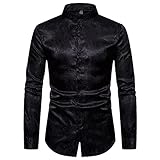Men Shirt Casual Long Sleeve Shirt Party Dress Shirt Men Tops Slim Fit Floral Shirt Ice Silk Shirt Black XS