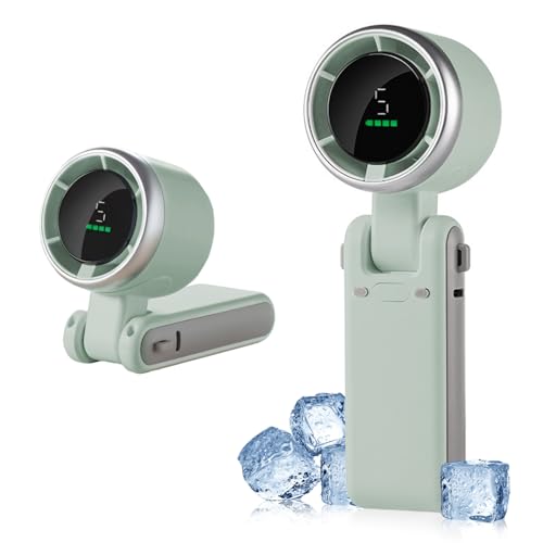 OIHCAZ Handheld Fan Rechargeable with LED Display, Portable Mini Fan 3600mAh Wireless Rechargeable USB Turbo Fan with 5 Speeds & Adjustable Wind, Electric Fan Handheld for Office Travel (Green)