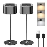 2 Stück Dimmbare LED Akku Tischlampe Kabellose, Touch Tischleuchte mit USB-C, Metall LED Wiederaufladbar Akku Tischlampe, IP54 Wasserdicht Aluminium Outdoor Tischleuchte, 5600mAh, 5W, Schwarz