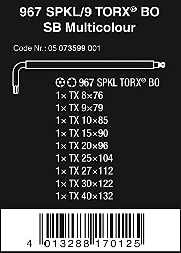Wera 967SPKL/9BO Multicolour TX-key set, TX8 - TX40, 9pc, 05073599001