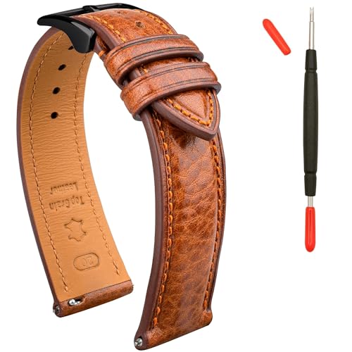 Bracelet montre cuir véritable 20mm 22mm XL interchangeable sans outil pour grand poignet