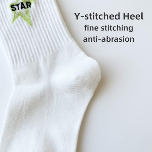 Image of Star Socks 5-Pairs Cute White Black Colorful Star Women's Soft Cotton Rib Mid-Calf Socks