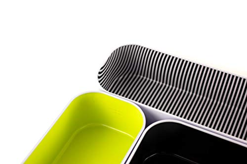 Three By Three Seattle 6 Piece Metal Organizer Tray Set For Storing Makeup, Stationery, Utensils, And More In Office Desk, Kitchen And Bathroom Drawers (2 Inch, Assorted Colors, Stripes) #TOP2