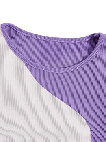 Milumia Girl's 2 Pack Color Block Ruched Knot Side Knit Round Neck Crop Tank Tops3