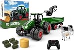 NOKA Remote Control Tractor Toy with Trailer | Metal Car Head, 8 Wheels, Lights, Sound, Kids RC Tractor Set Farm Truck Vehicles, Birthday Gifts for Boys Girls Ages 3-5 5-7