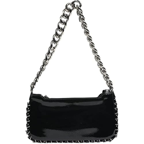 SsgdmnQ Women's black mini patent leather chain, cool girl simple