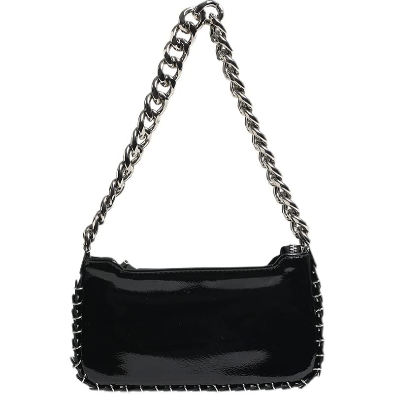 Women's black mini patent leather chain, cool girl simple fashion diagonal straddle shoulder bag