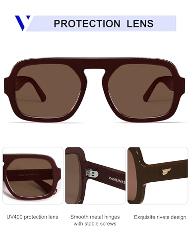 Image of VANLINKER Retro Square Aviator Sunglasses for Women Men 70s Vintage Style Trendy Flat Top Rectangle Sun Glasses VL9826