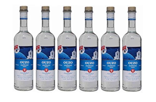 6x Ouzo Meltemi 40% Vol von Gatsios aus Griechenland - griechischer traditioneller Ouzo doppelt destilliert - Spar Set + 2 Probiersachets Frappe oder Olivenöl