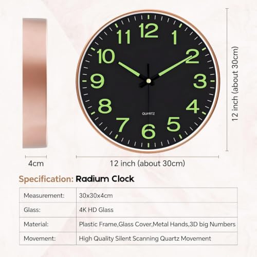 Image of STAR WORK 12 inch Inch Silent Wall Clock - Wood Finish Analog Clock with Gold Numerals, Non-Ticking Quartz Movement, Modern Decorative Wall Clock for Living Room, Bedroom & Office. (R - Black)