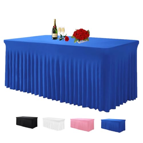 Albassa Table Skirt Spandex Table Cover for Rectangular Tables 6ft, Wrinkle Resistant Ruffles Elastic Table Cover and Table Skirt for Banquets, Weddings, Parties (Royal Blue, 6ft 1Pack)