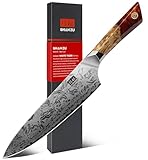 SHAN ZU Damascus Kitchen Knife, Japanese Chef's Knife Made of SG2 Powder Steel, Hand Forged 91 Layers of Damascus Steel Knife, 20CM Professional Utility Knife with Maple Handle - White Tiger Series